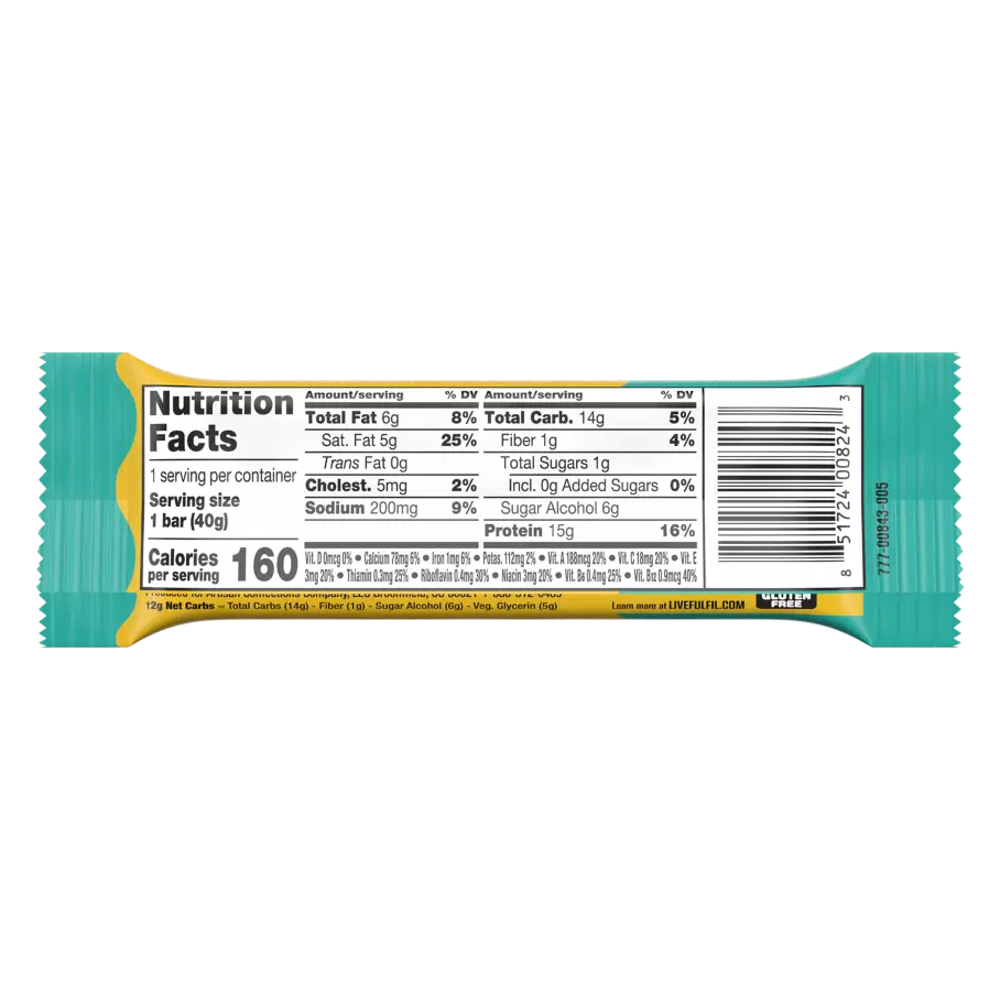 FULFIL Chocolate Salted Caramel Flavor Protein Bar, 1.41 oz - Nutritional