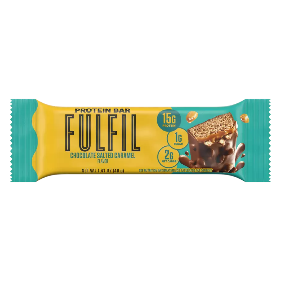 FULFIL Chocolate Salted Caramel Flavor Protein Bar, 1.41 oz - Front of Package