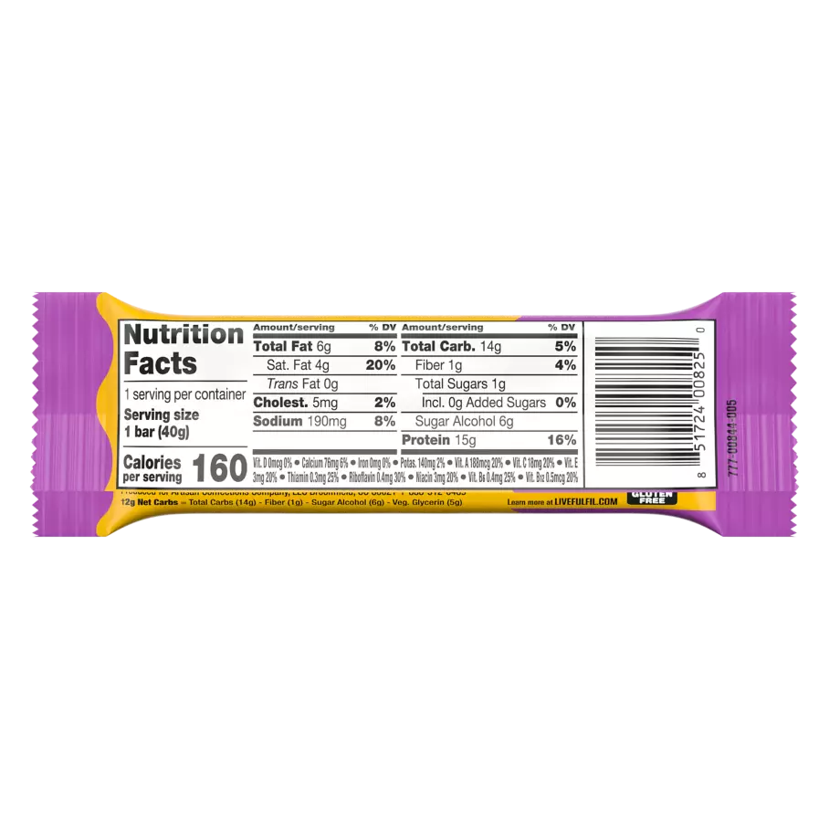 FULFIL Chocolate Peanut Caramel Flavor Protein Bar, 1.41 oz - Nutritional