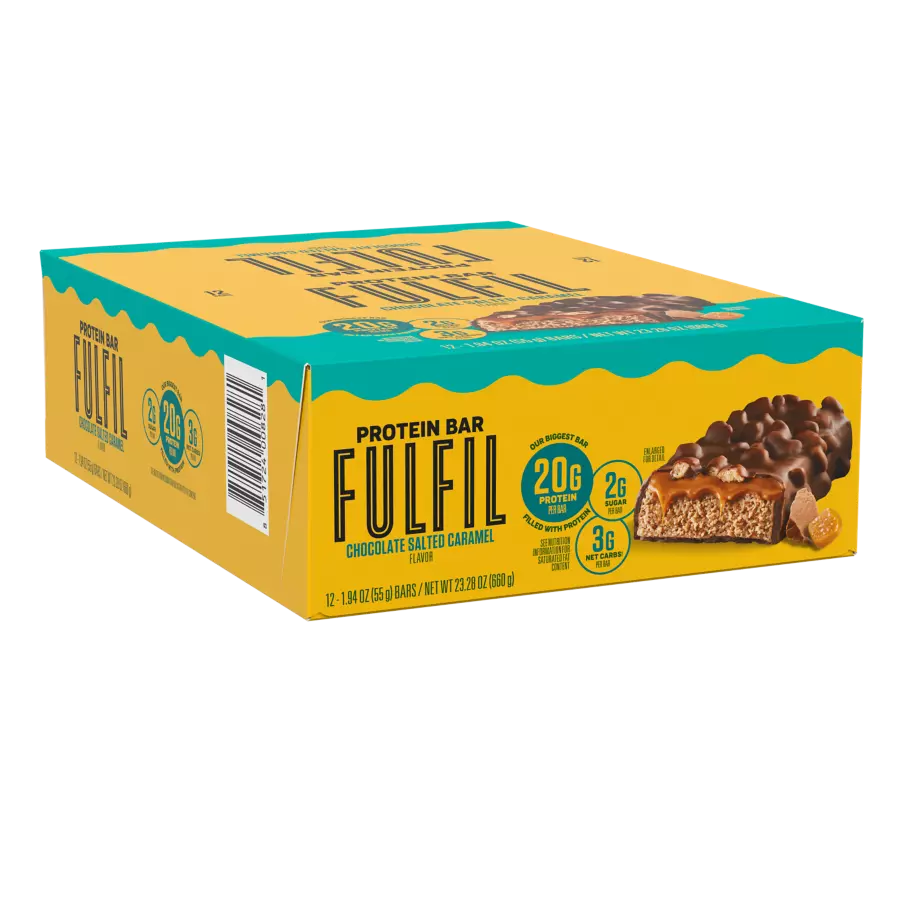 FULFIL Chocolate Salted Caramel Flavor Protein Bar, 1.94 oz - Left Side of Package