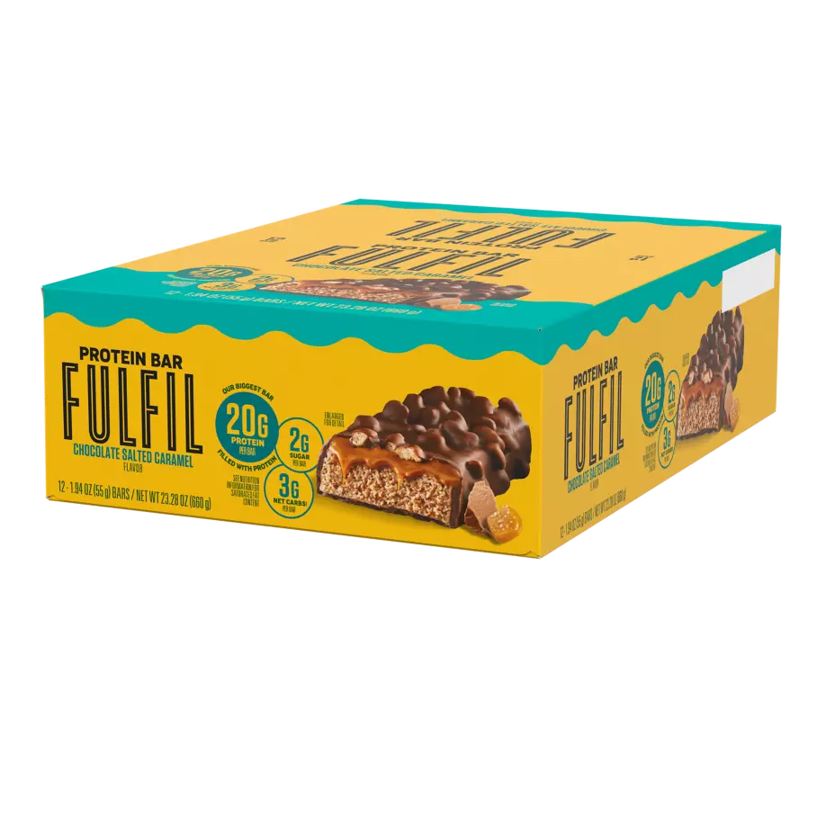 FULFIL Chocolate Salted Caramel Flavor Protein Bar, 1.94 oz - Right Side of Package