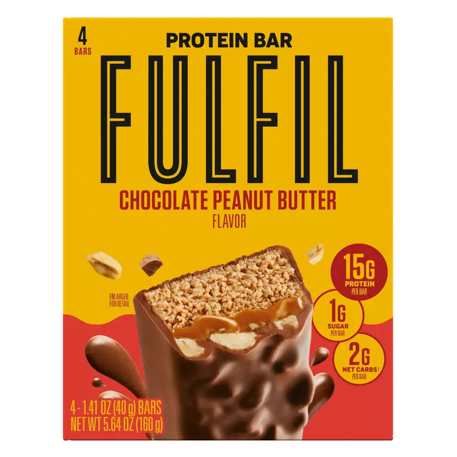 FULFIL Chocolate Peanut Butter Flavor Vitamin & Protein Bars, 1.41 oz, 4 count box - Front of Package
