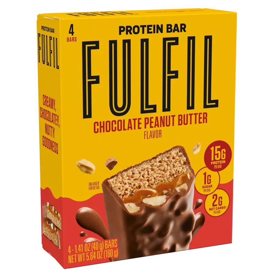 FULFIL Chocolate Peanut Butter Flavor Vitamin & Protein Bars, 1.41 oz, 4 count box - Left Side of Package