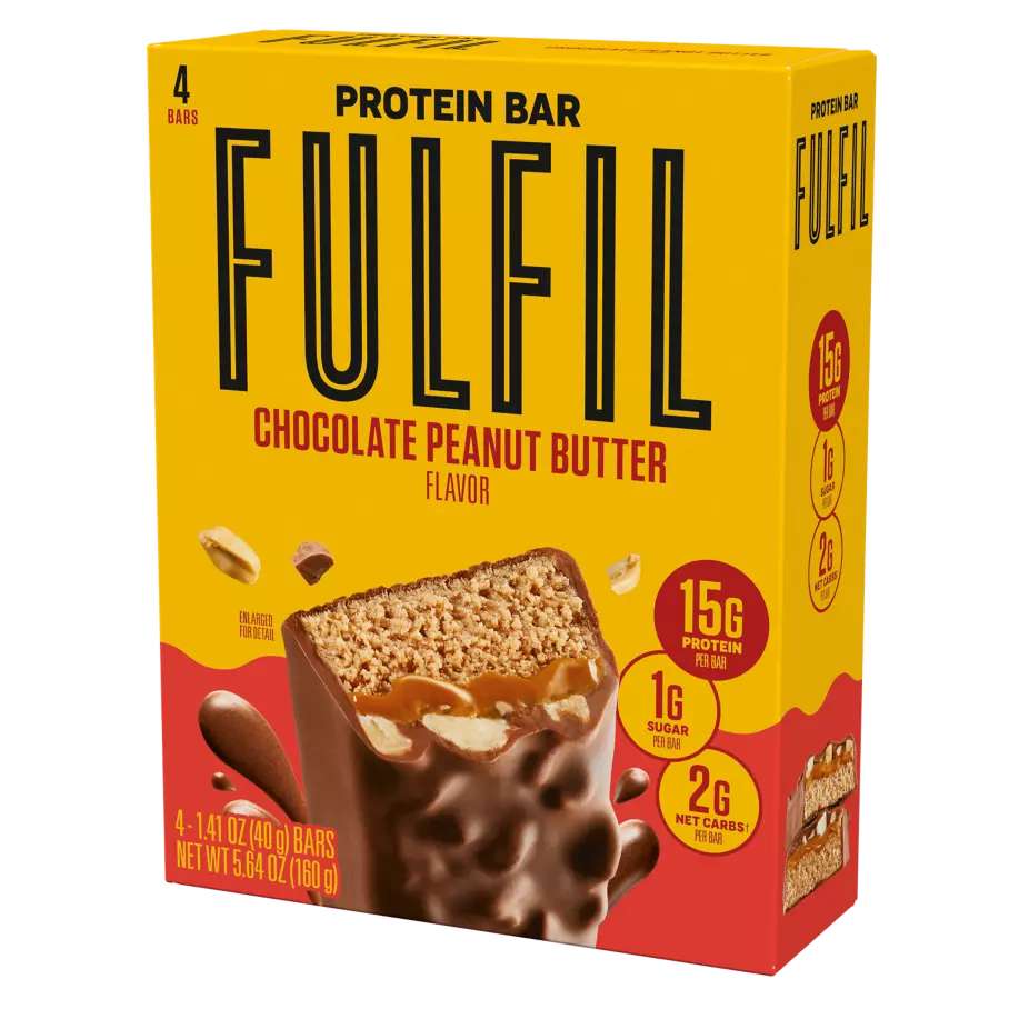 FULFIL Chocolate Peanut Butter Flavor Vitamin & Protein Bars, 1.41 oz, 4 count box - Right Side of Package