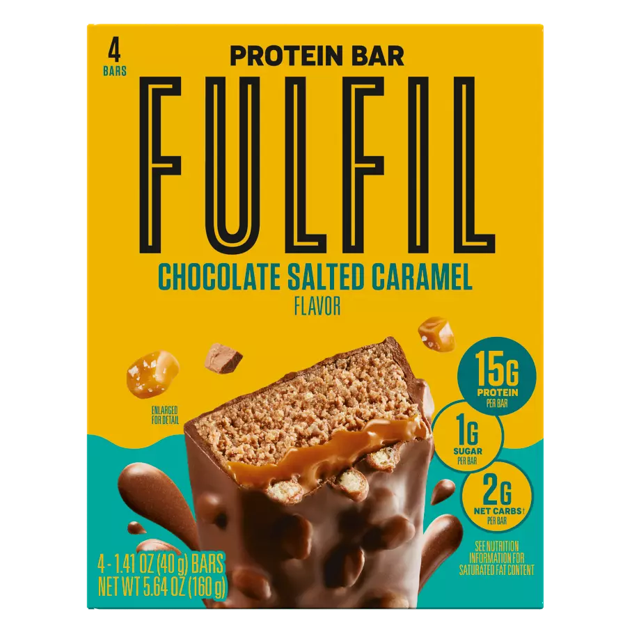FULFIL Chocolate Salted Caramel Flavor Vitamin & Protein Bars, 1.41 oz, 4 count box - Front of Package