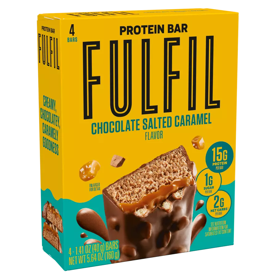 FULFIL Chocolate Salted Caramel Flavor Vitamin & Protein Bars, 1.41 oz, 4 count box - Left Side of Package
