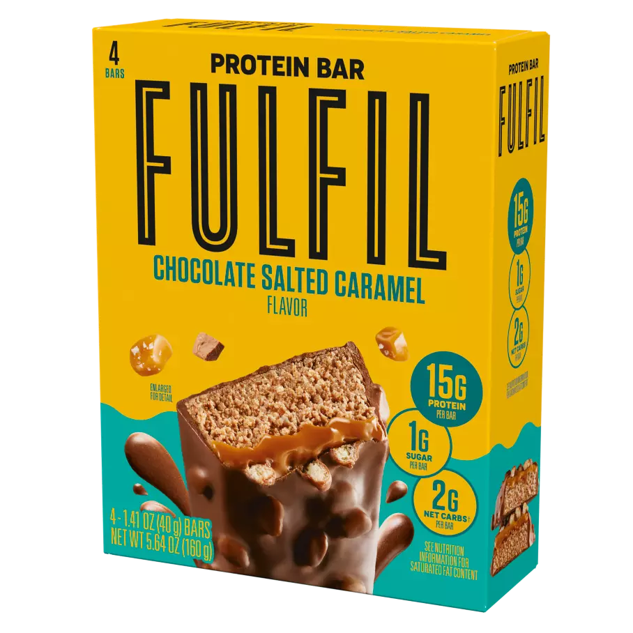 FULFIL Chocolate Salted Caramel Flavor Vitamin & Protein Bars, 1.41 oz, 4 count box - Right Side of Package