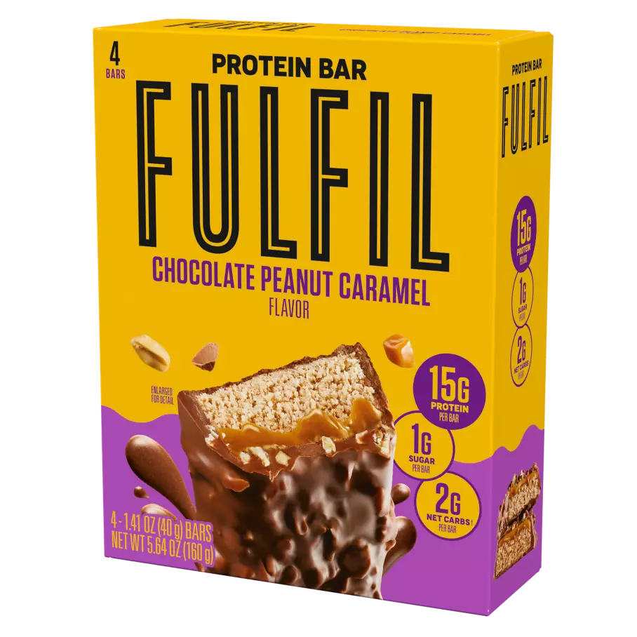FULFIL Chocolate Peanut Caramel Flavor Vitamin & Protein Bars, 1.41 oz, 4 count box - Right Side of Package