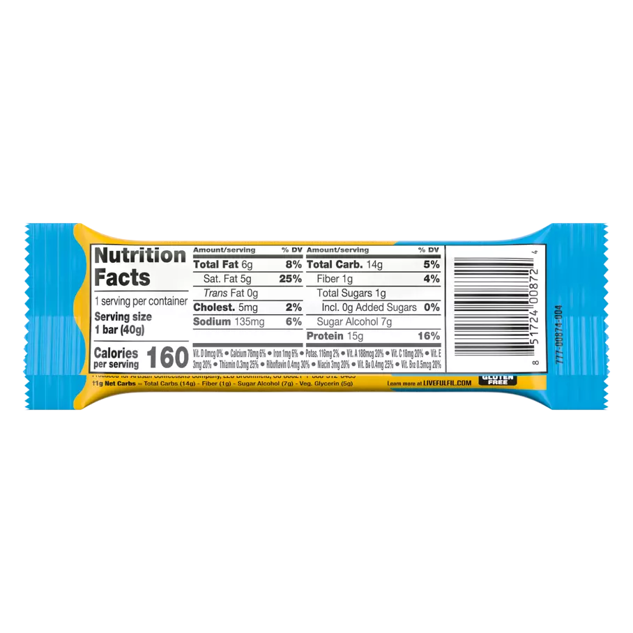 FULFIL Triple Chocolate Flavor Vitamin & Protein Bar, 1.41 oz - Back of Package