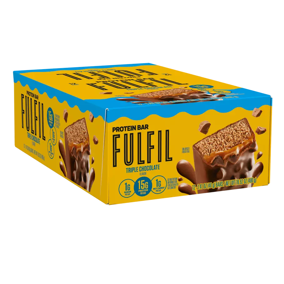 FULFIL Triple Chocolate Flavor Vitamin & Protein Bars, 1.41 oz, 12 count box - Left Side of Package