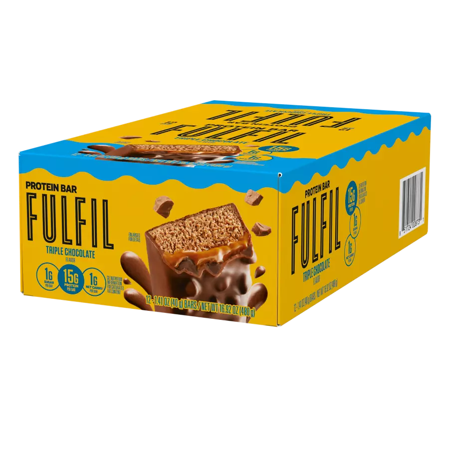 FULFIL Triple Chocolate Flavor Vitamin & Protein Bars, 1.41 oz, 12 count box - Right Side of Package