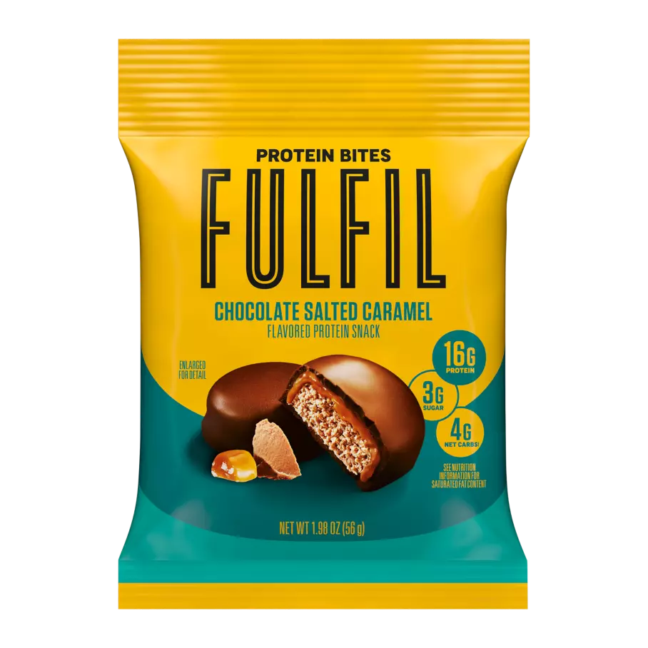 FULFIL Chocolate Salted Caramel Flavor Protein Bites, 1.98 oz bag - Front of Package
