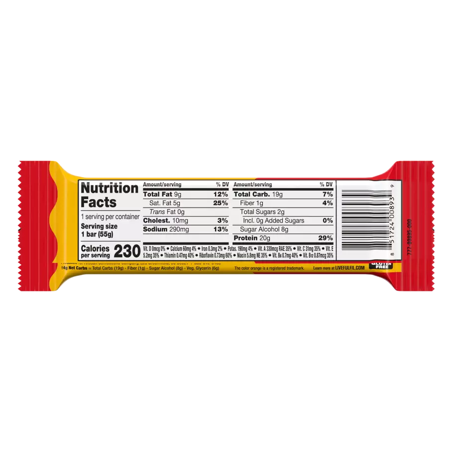 FULFIL Chocolate Peanut Butter with REESE'S Flavor Protein Bar, 1.94 oz - Nutritional