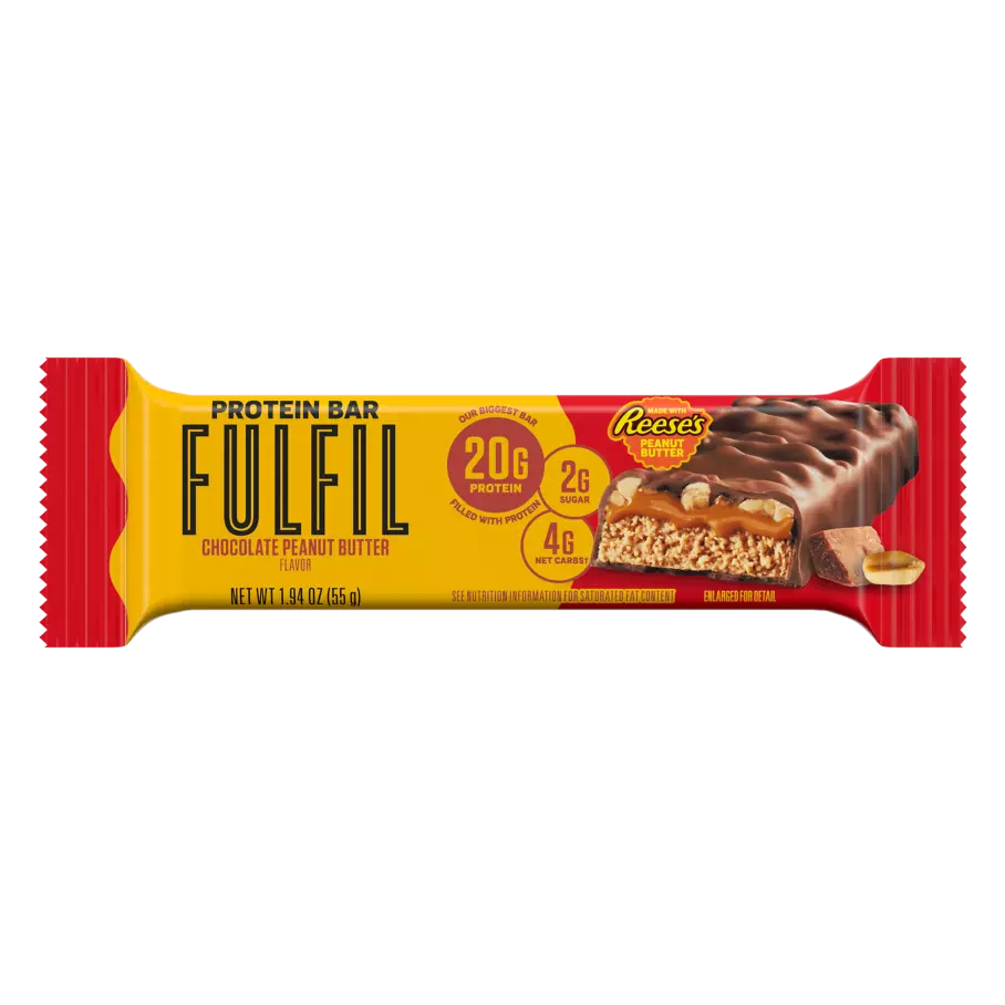 FULFIL Chocolate Peanut Butter with REESE'S Flavor Protein Bar, 1.94 oz - Front of Package