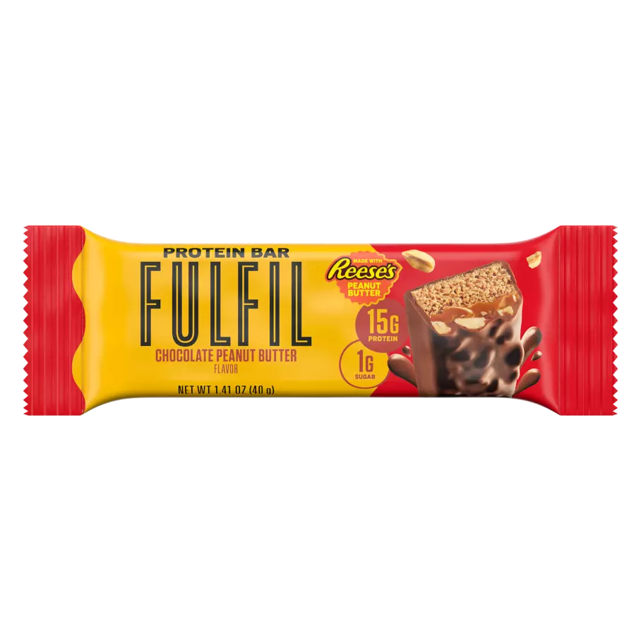 FULFIL Chocolate Peanut Butter with REESE'S Flavor Protein Bar, 1.41 oz - Front of Package
