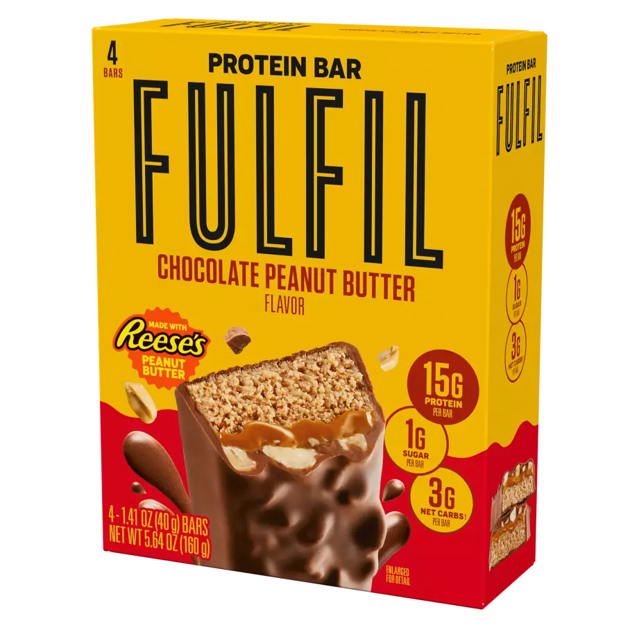FULFIL Chocolate Peanut Butter with REESE'S Flavor Protein Bar, 1.41 oz - Right Side of Package