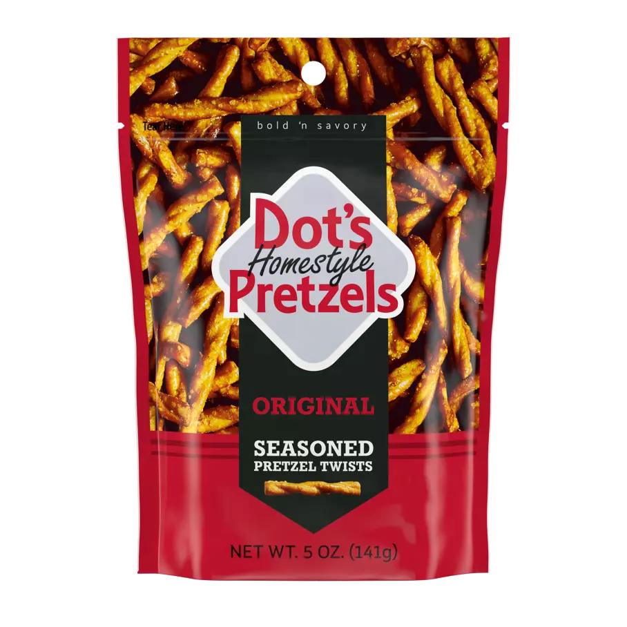 DOT'S HOMESTYLE PRETZELS Original Seasoned Pretzel Twists, 5 oz bag - Front of Package