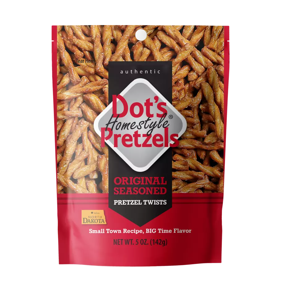 DOT'S HOMESTYLE PRETZELS Original Seasoned Pretzel Twists, 5 oz bag - Front of Package