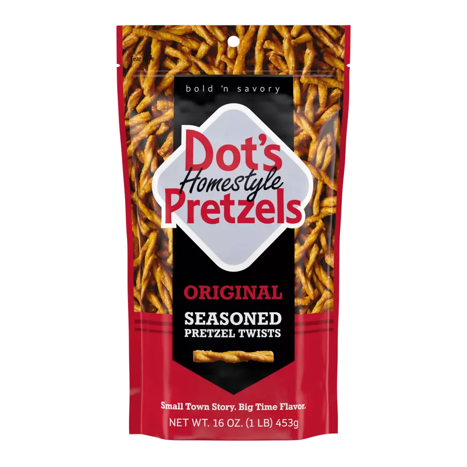 DOT'S HOMESTYLE PRETZELS Original Seasoned Pretzel Twists, 16 oz bag - Front of Package