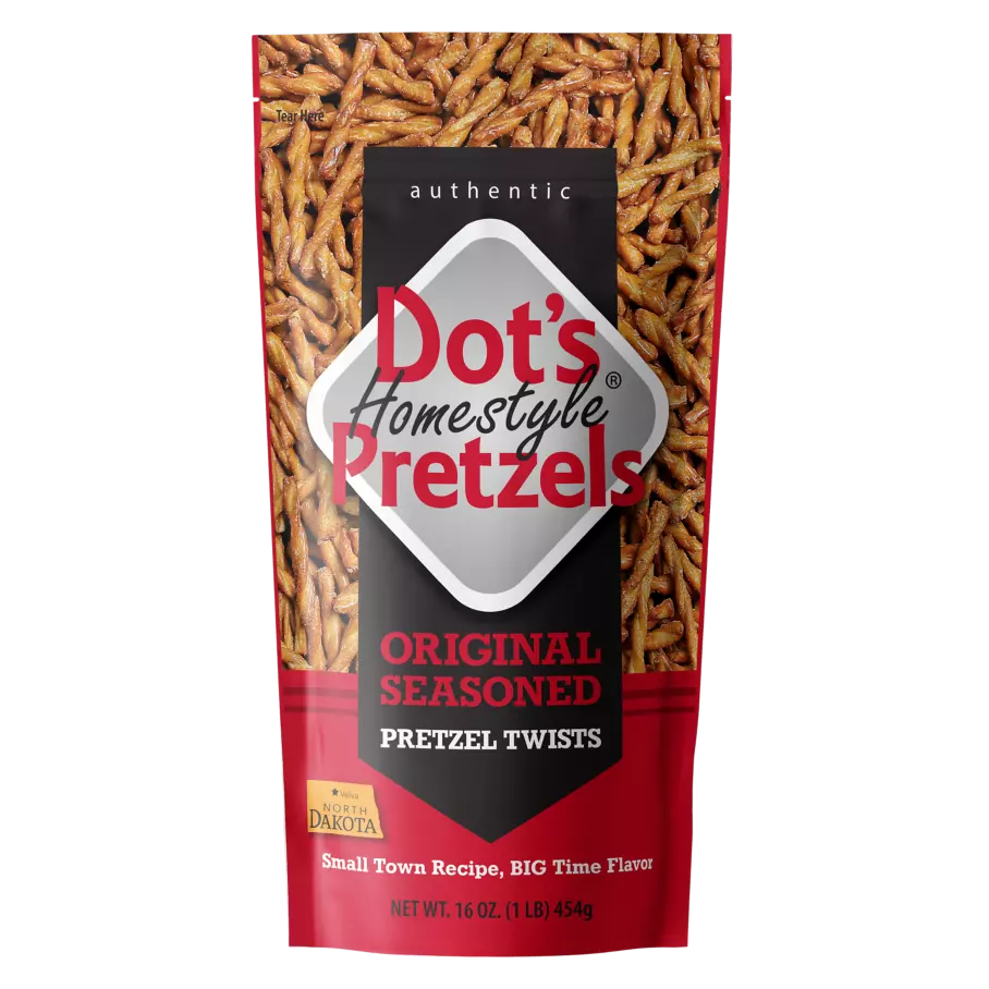 DOT'S HOMESTYLE PRETZELS Original Seasoned Pretzel Twists, 16 oz bag - Front of Package