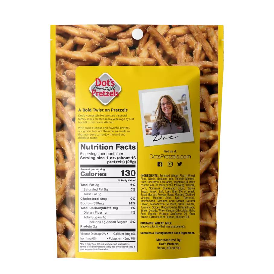 DOT'S HOMESTYLE PRETZELS Honey Mustard Seasoned Pretzel Twists, 5 oz bag