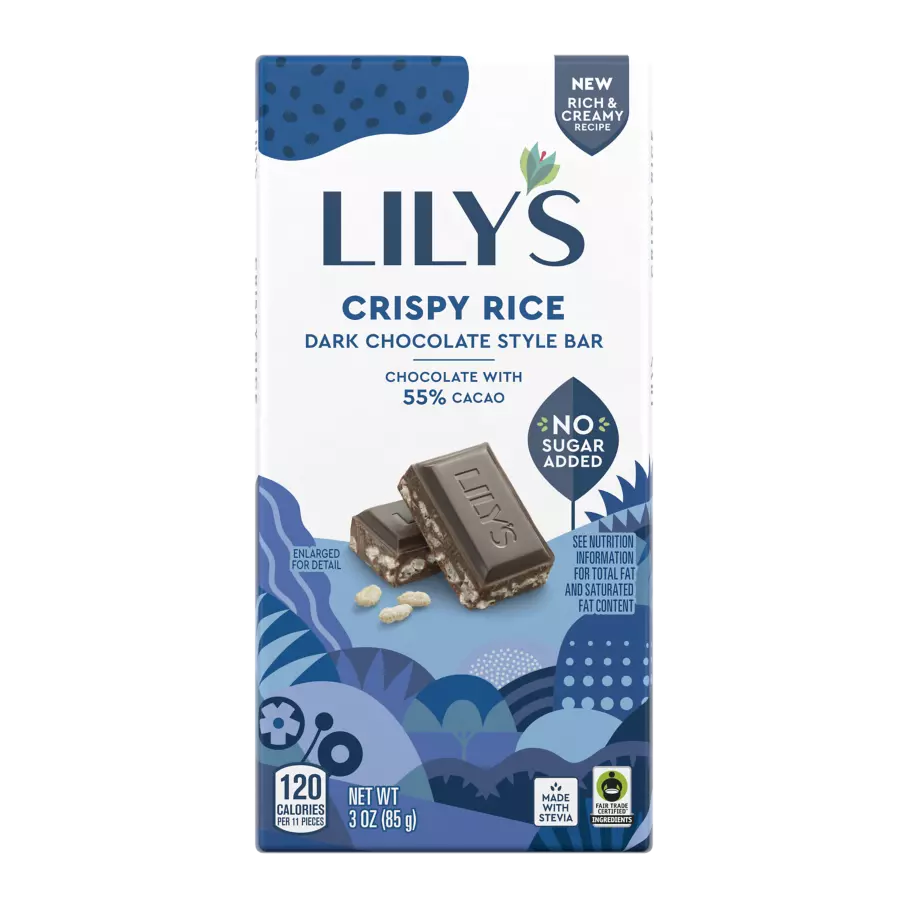 LILY'S Crispy Rice Dark Chocolate Style Bar, 3 oz - Front of Package
