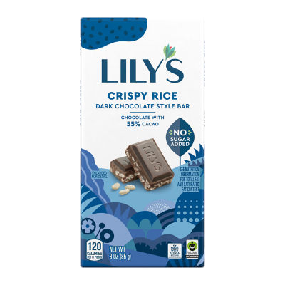 LILY'S Crispy Rice Dark Chocolate Style Bar, 3 oz - Front of Package