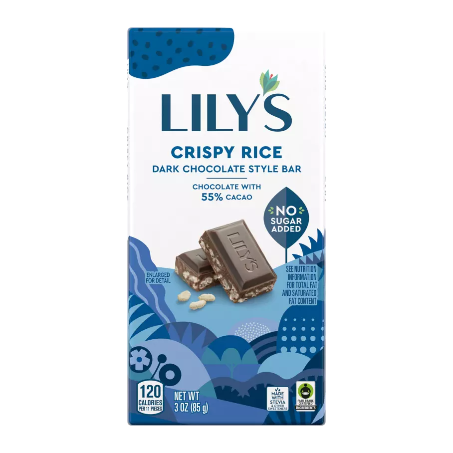 LILY'S Crispy Rice Dark Chocolate Style Bar, 3 oz - Front of Package