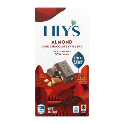 LILY'S Almond Dark Chocolate Style Bar, 3 oz - Front of Package