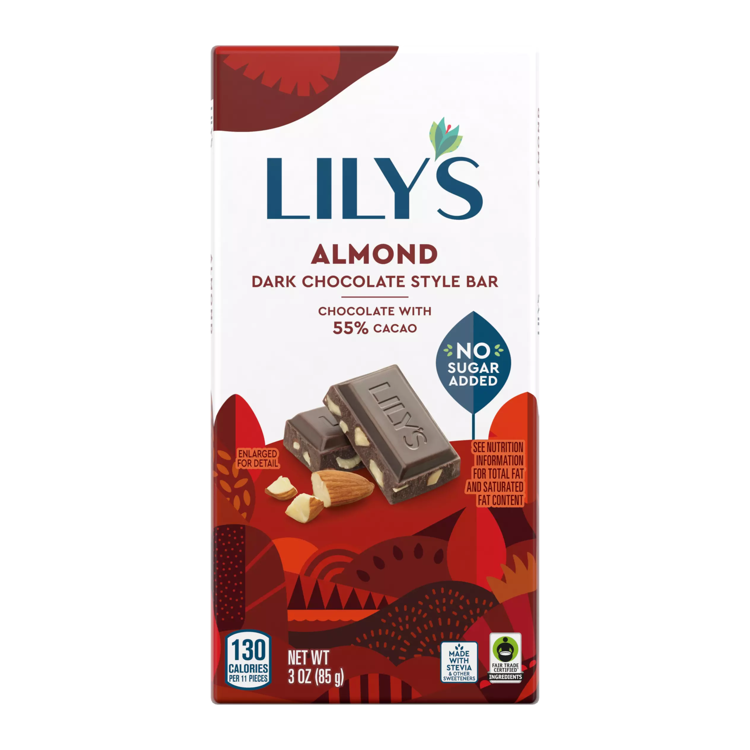 LILY'S Almond Dark Chocolate Style Bar, 3 oz - Front of Package