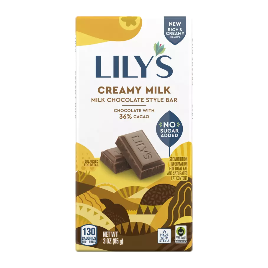 LILY'S Creamy Milk Chocolate Style Bar, 3 oz - Front of Package