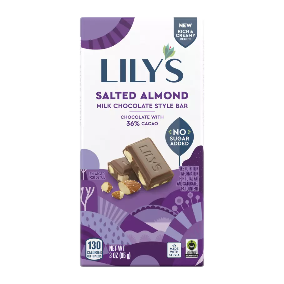LILY'S Salted Almond Milk Chocolate Style Bar, 3 oz - Front of Package