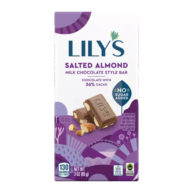 LILY'S Salted Almond Milk Chocolate Style Bar, 3 oz - Front of Package