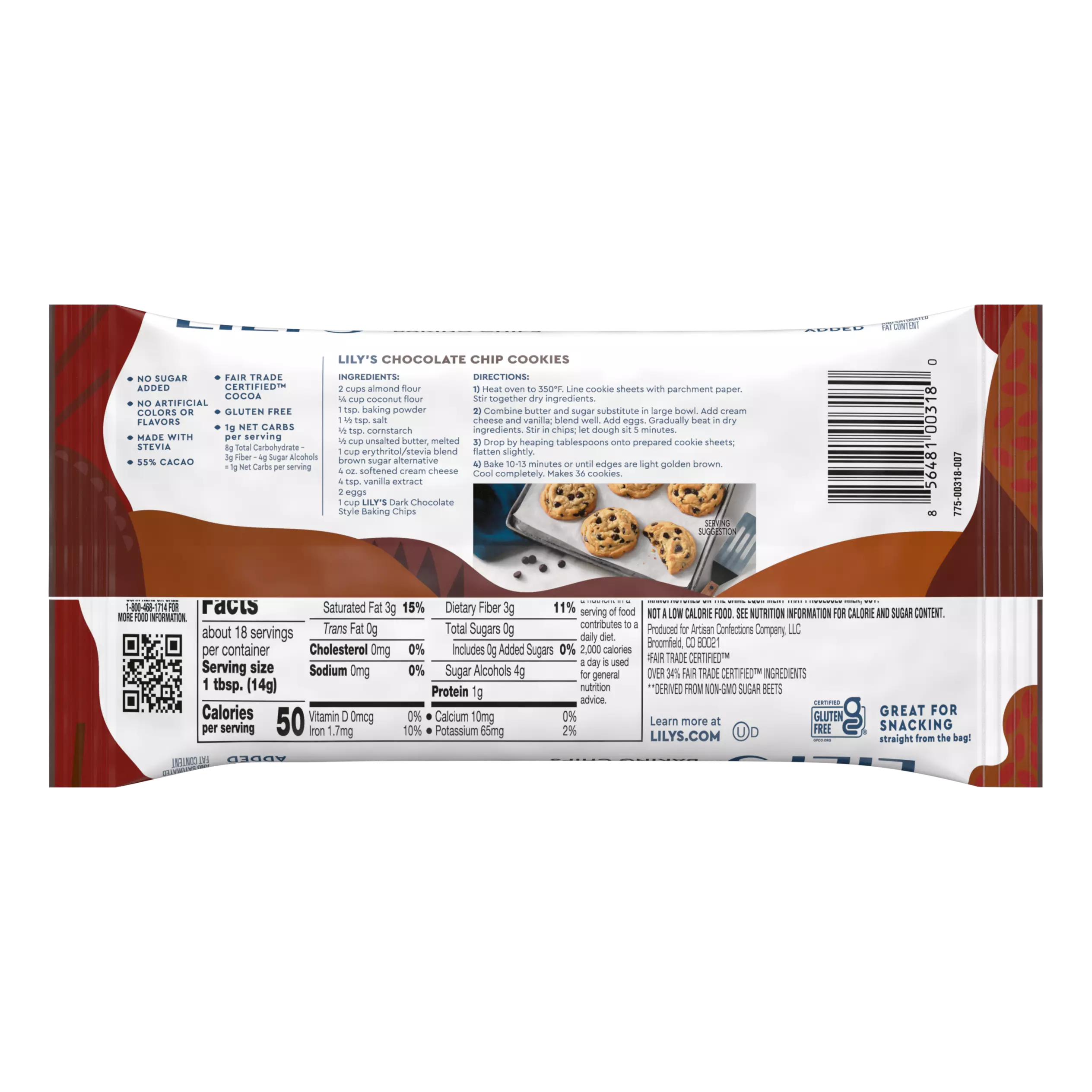 LILY'S Dark Chocolate Style Baking Chips, 9 oz bag - Back of Package
