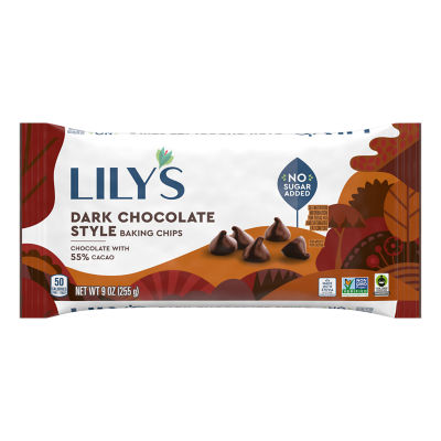 LILY'S Dark Chocolate Style Baking Chips, 9 oz bag - Front of Package