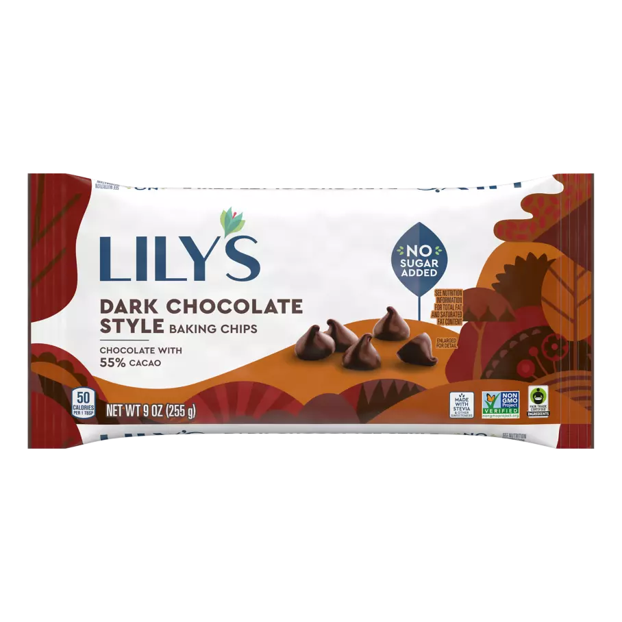 LILY'S Dark Chocolate Style Baking Chips, 9 oz bag - Front of Package