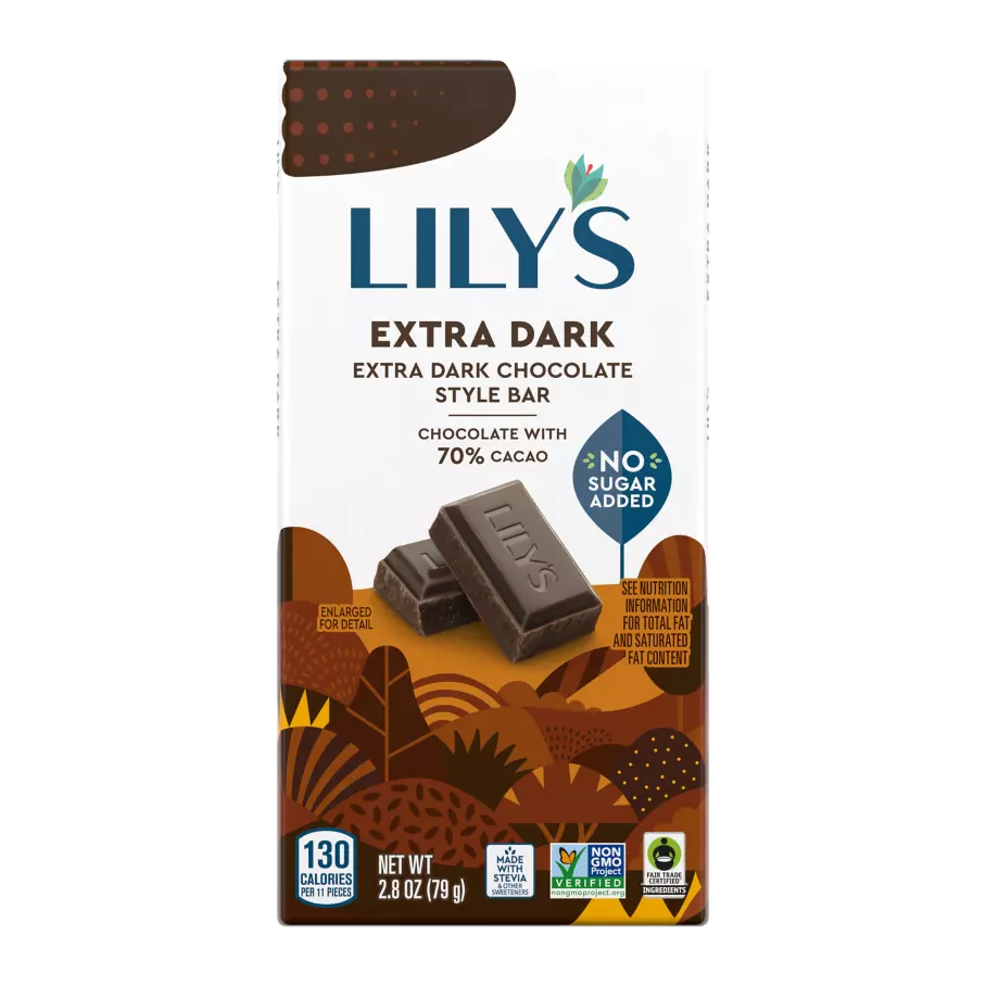 LILY'S Extra Dark Chocolate Style Bar, 2.8 oz - Front of Package