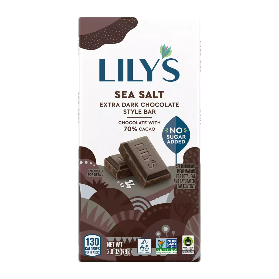 LILY'S Sea Salt Extra Dark Chocolate Style Bar, 2.8 oz - Front of Package