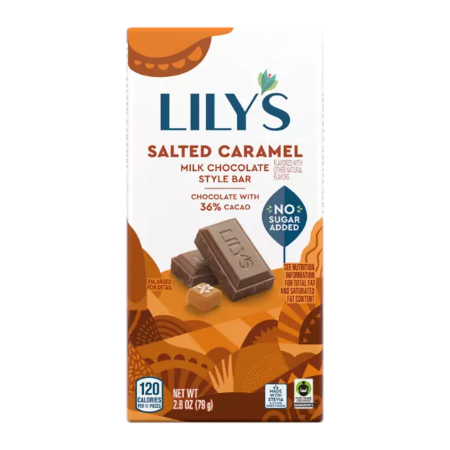 LILY'S Salted Caramel Milk Chocolate Style Bar, 2.8 oz - Front of Package