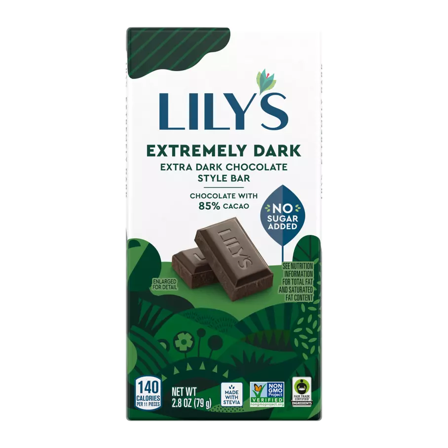 LILY'S Extremely Dark Chocolate Style Bar, 2.8 oz - Front of Package