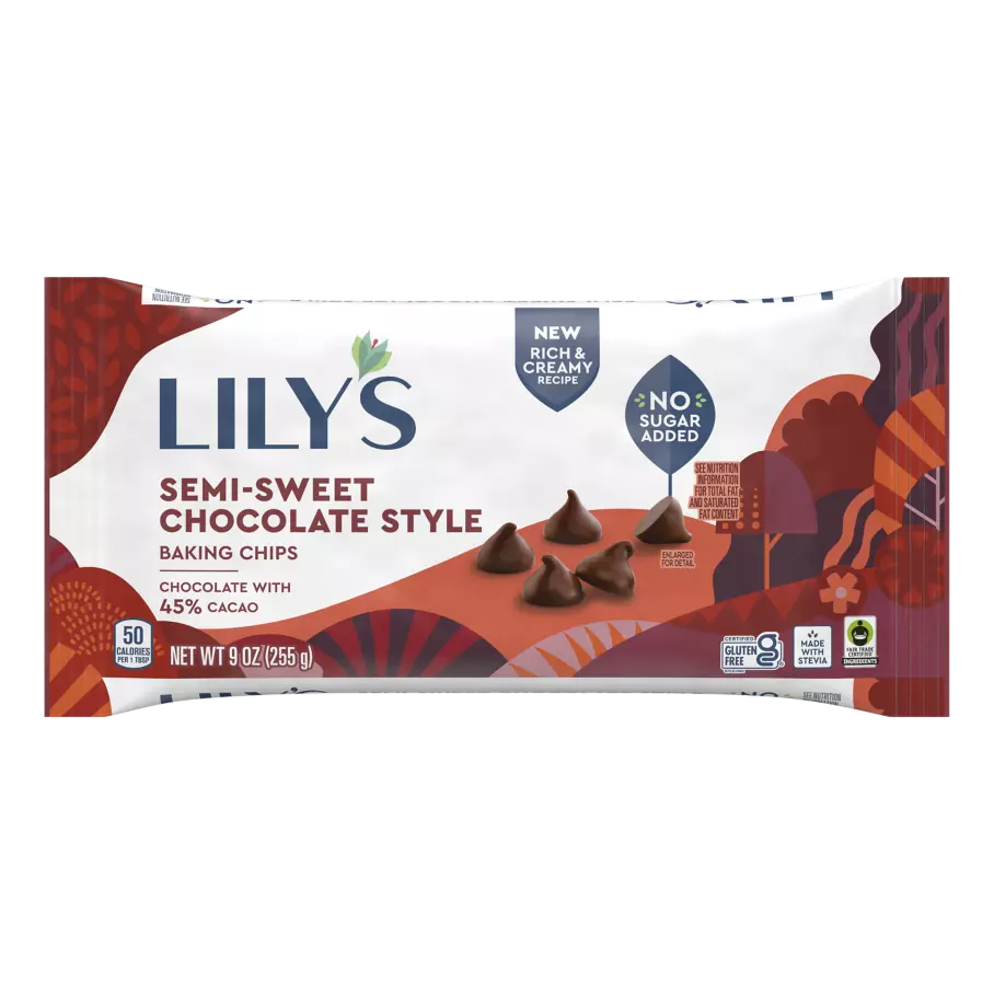 LILY'S Semi-Sweet Style Baking Chips, 9 oz bag - Front of Package