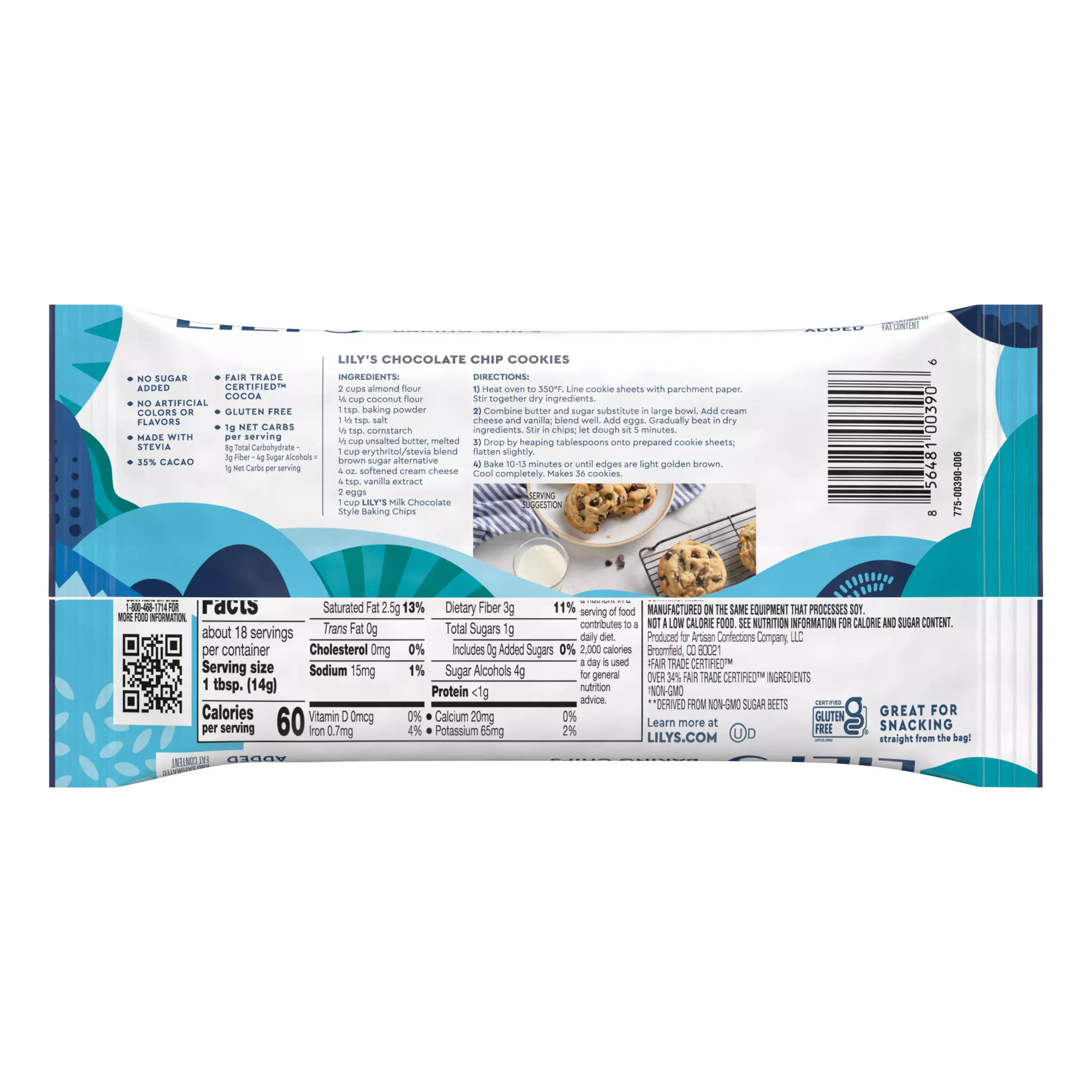 LILY'S Milk Chocolate Style Baking Chips, 9 oz bag - Back of Package