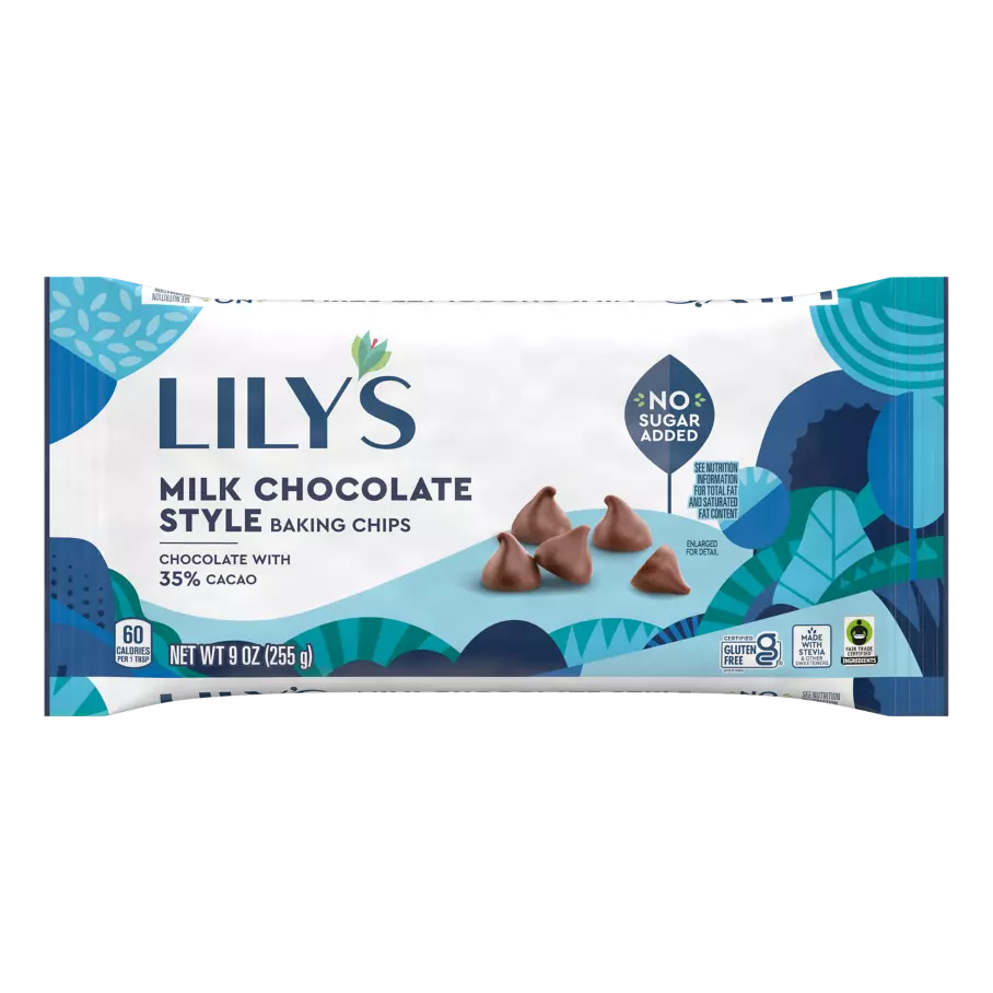 LILY'S Milk Chocolate Style Baking Chips, 9 oz bag - Front of Package