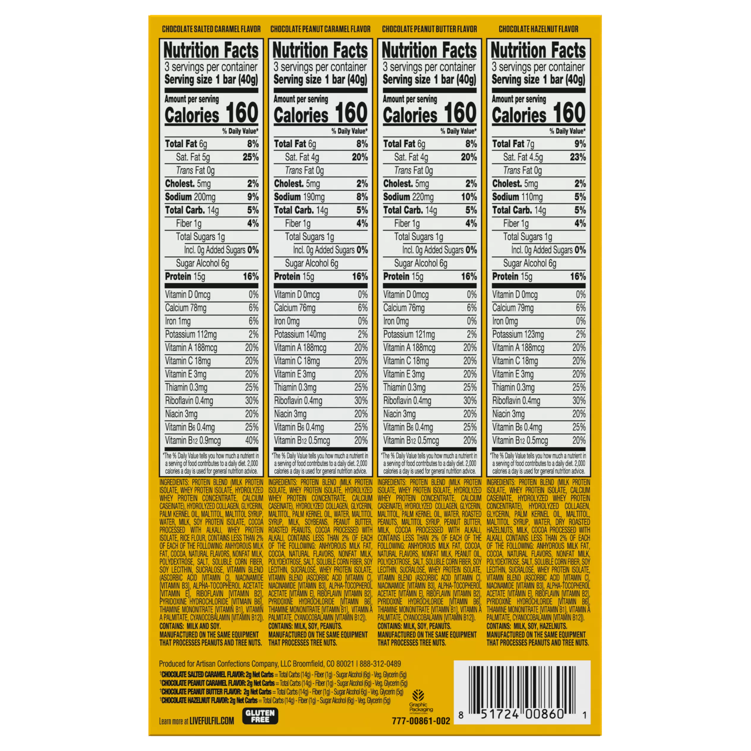 FULFIL Best Sellers Variety Pack Protein Bars, 1.41 oz, 12 count box - Back of Package