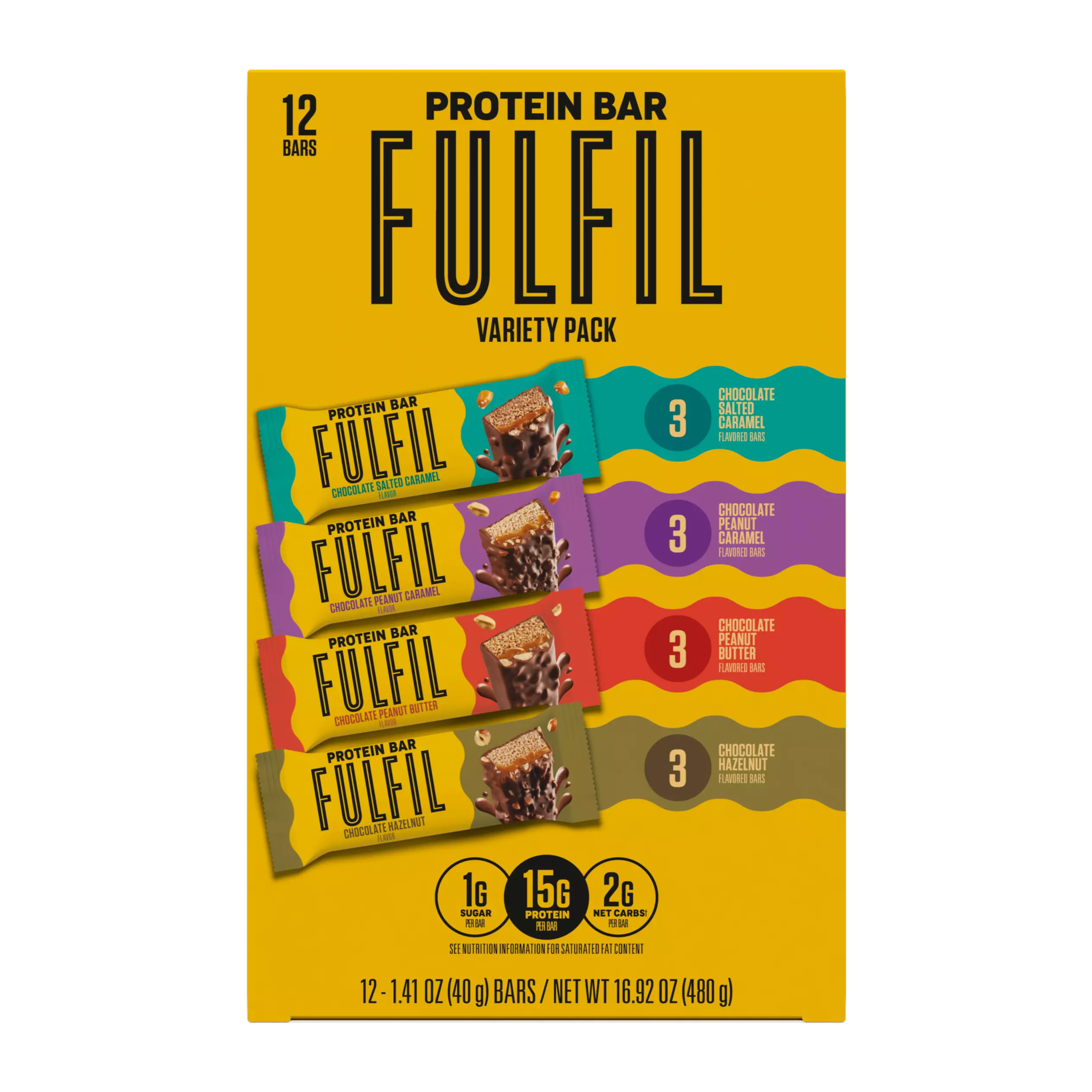 FULFIL Best Sellers Variety Pack Protein Bars, 1.41 oz, 12 count box - Front of Package