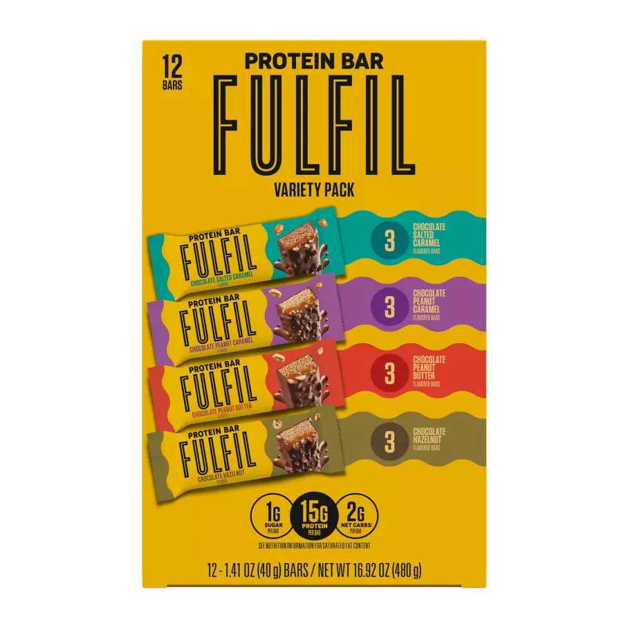 FULFIL Best Sellers Variety Pack Protein Bars, 1.41 oz, 12 count box - Front of Package