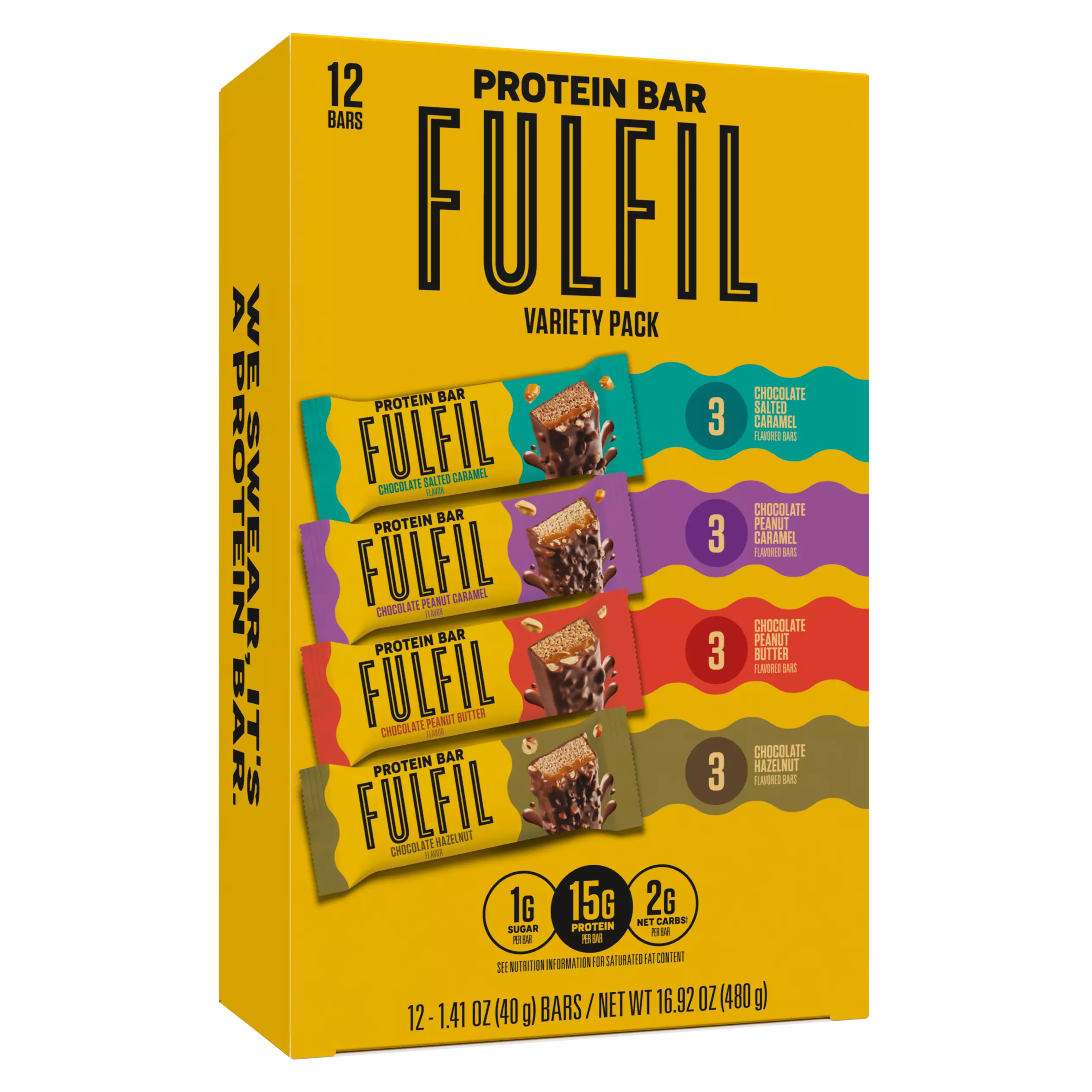 FULFIL Best Sellers Variety Pack Protein Bars, 1.41 oz, 12 count box - Front of Package