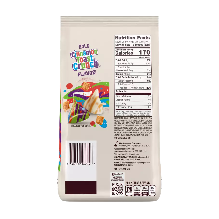 HERSHEY'S KISSES Cinnamon Toast Crunch™ Flavored Candy, 28 oz bag - Back of Package