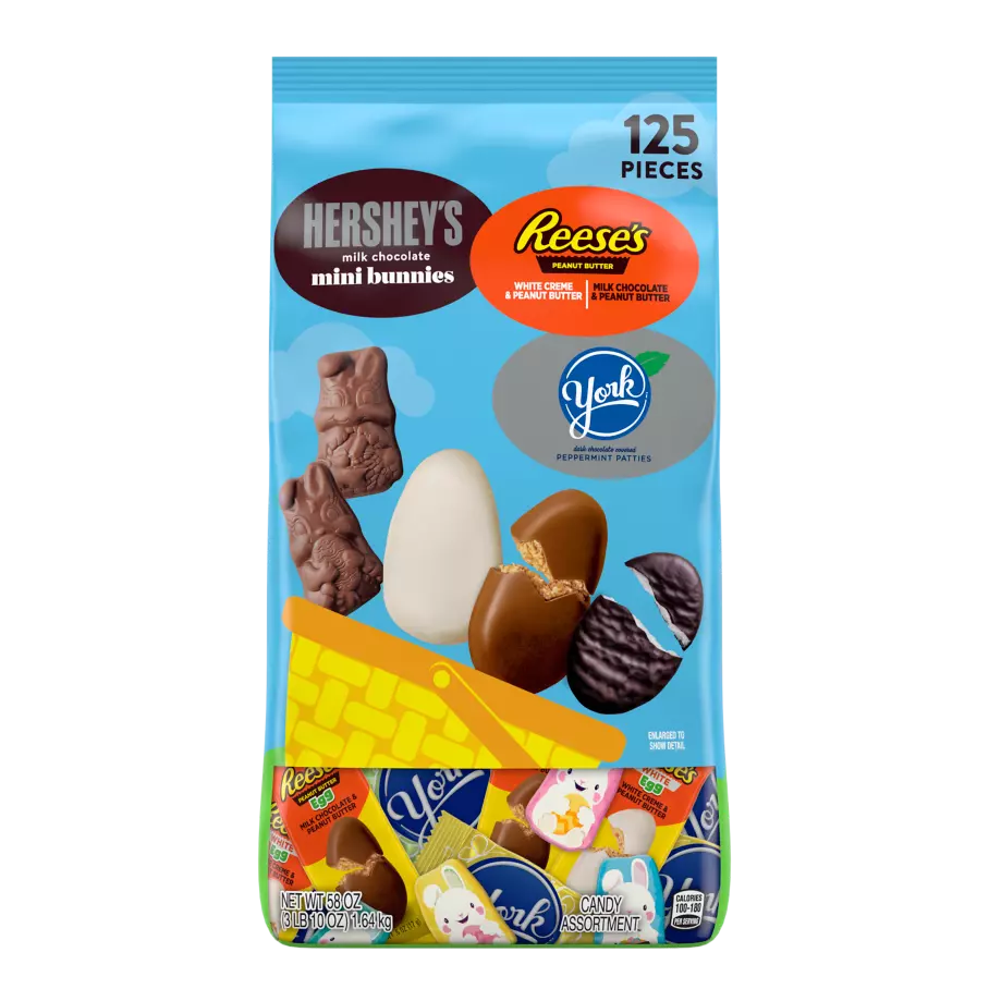 Hershey Easter Chocolate Assorted Shapes, 58 oz bag, 125 pieces - Front of Package