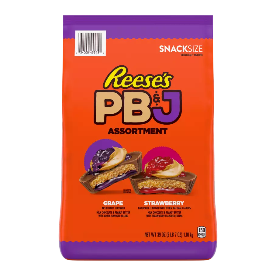 REESE'S PB&J Assortment Snack Size Peanut Butter Cups, 39 oz bag - Front of Package